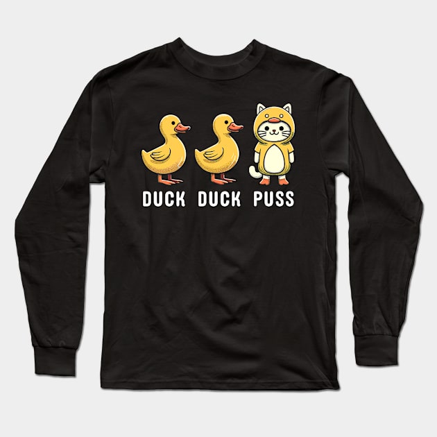 Funny Duck Goose Cat Pun Meme Kids Funny Duck Long Sleeve T-Shirt by KsuAnn